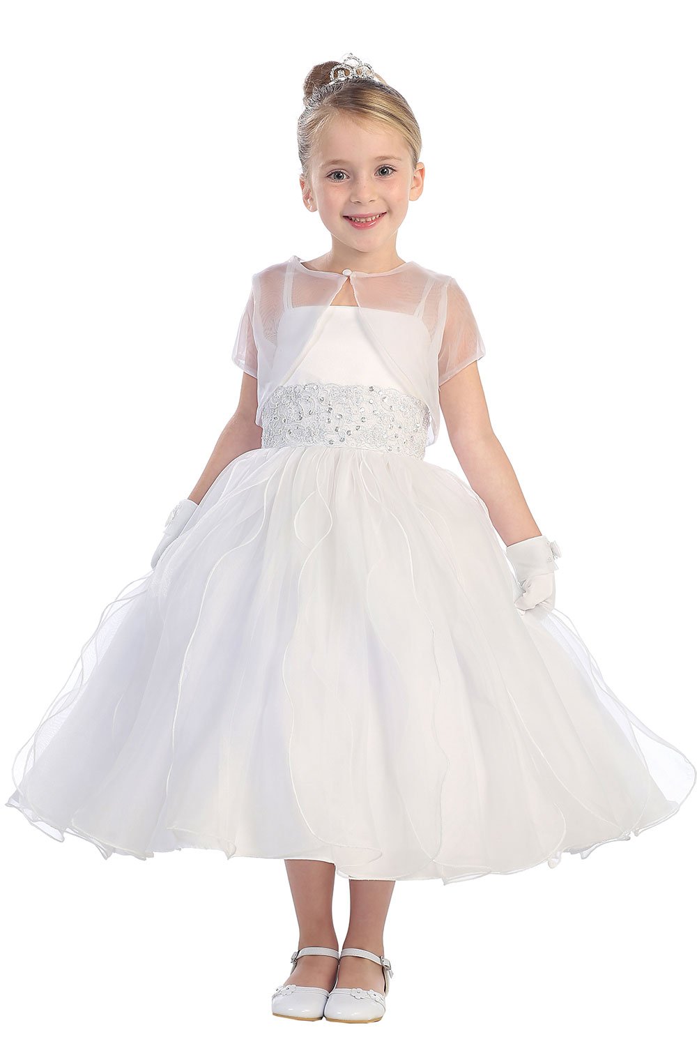 White Double Spaghetti Strap with Organza Bolero Jacket White Double Spaghetti Strap with Organza Bolero Jacket