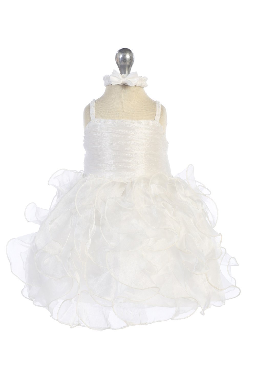 White Infants Spaghetti Strap Pleated Organza Ruffle Dress White Infants Spaghetti Strap Pleated Organza Ruffle Dress