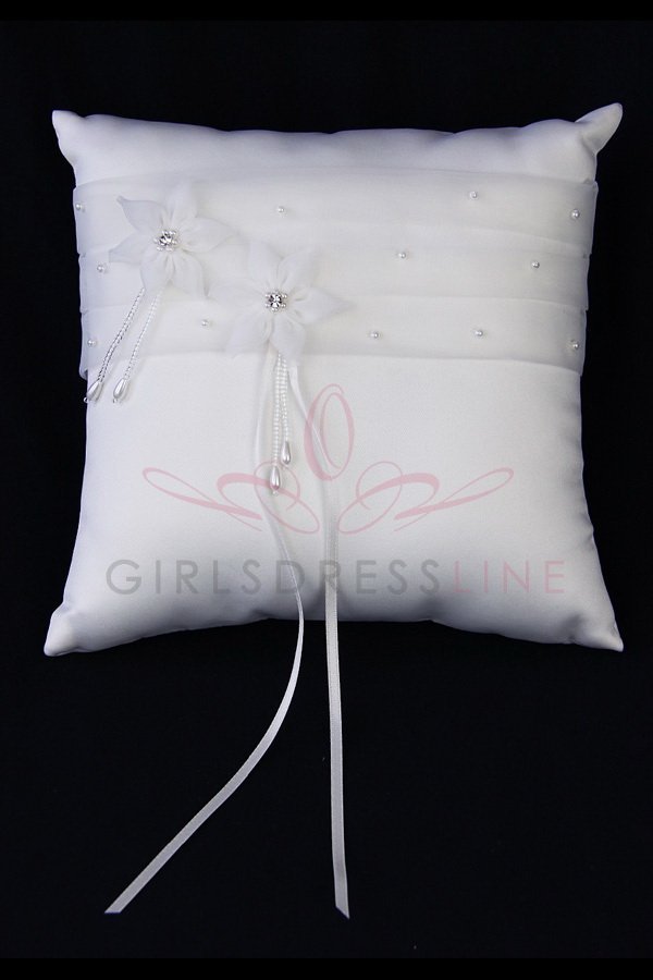White Organza Flower Pillow For Ring Bearer