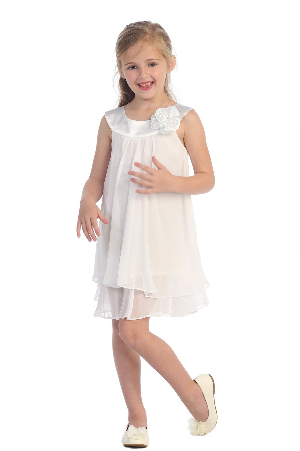 White Satin bib necklin & chiffon A-line Flower Girl dress White Satin bib necklin & chiffon A-line Flower Girl dress