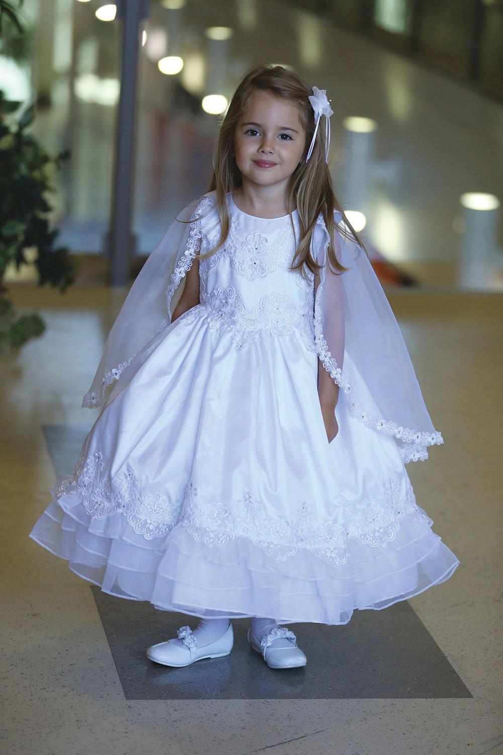 White Taffeta with Organza Ruffles Dress MDR338-WH White Taffeta with Organza Ruffles Dress MDR338-WH