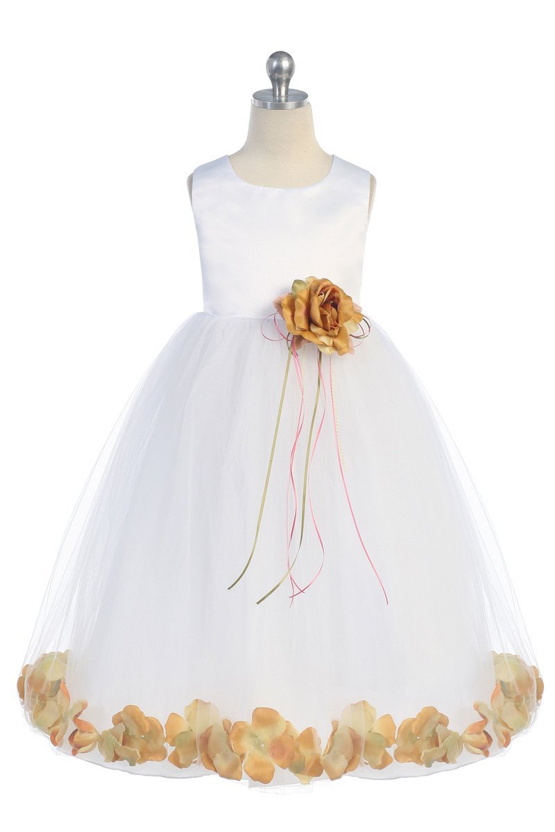 White/Gold Sleeveless Satin Flower Petal Flower Girl Dress White/Gold Sleeveless Satin Flower Petal Flower Girl Dress