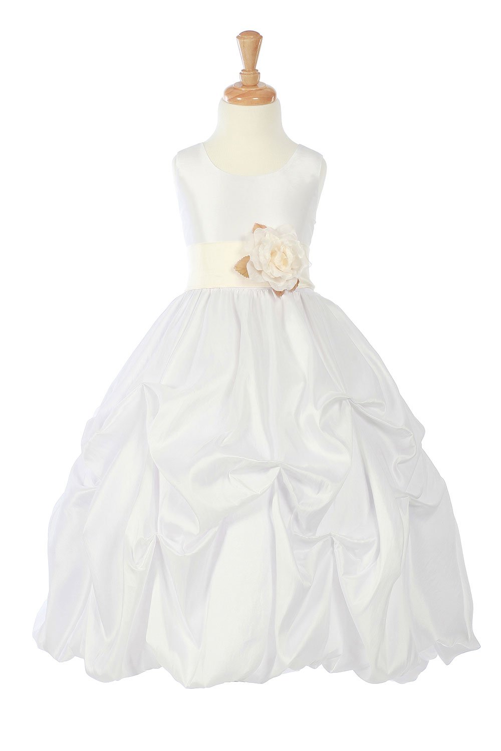 White/Ivory Taffeta Pick Up Flower Girl Dress with Sash White/Ivory Taffeta Pick Up Flower Girl Dress with Sash