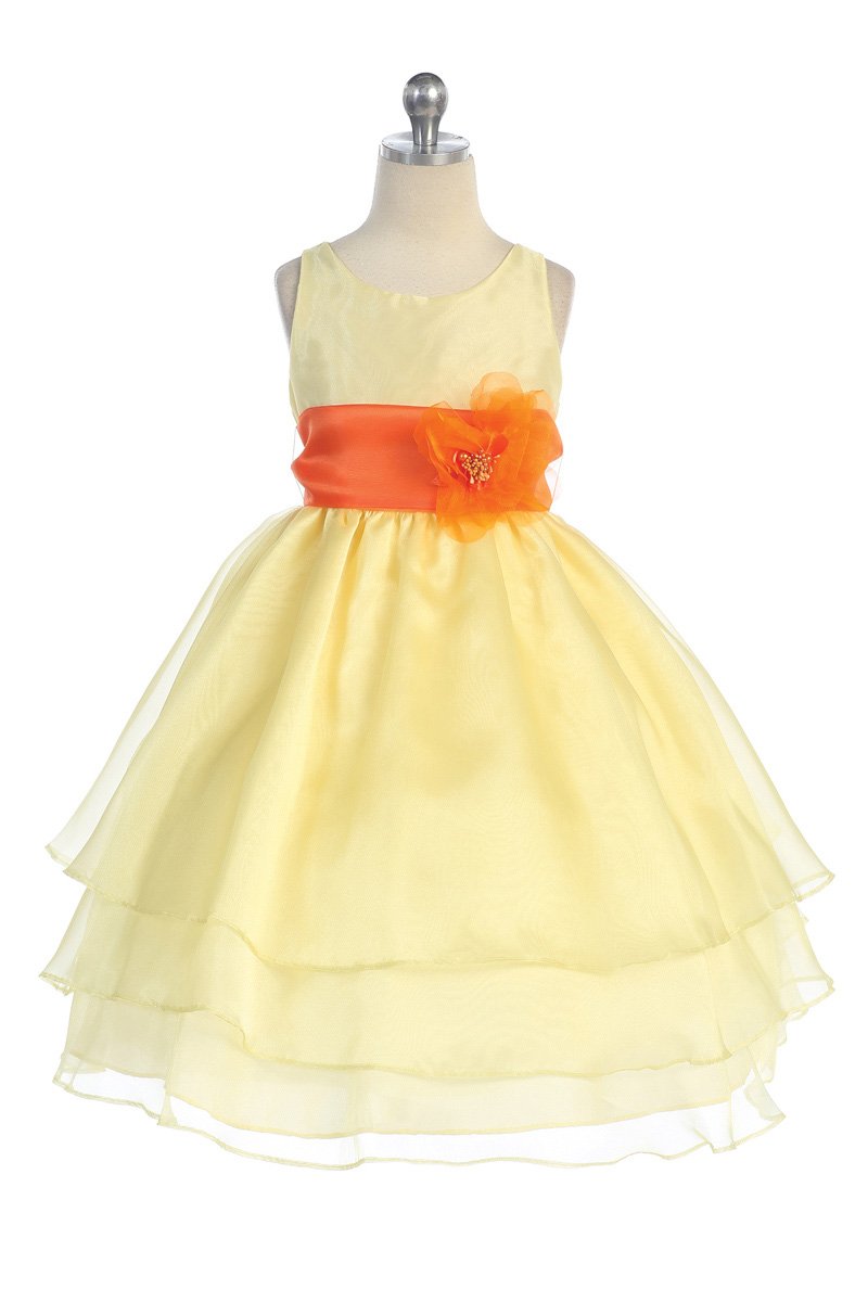 Yellow Simple Layered Flower Girl Dress with Sash Yellow Simple Layered Flower Girl Dress with Sash