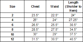 KC-D1226-WH - Size Chart