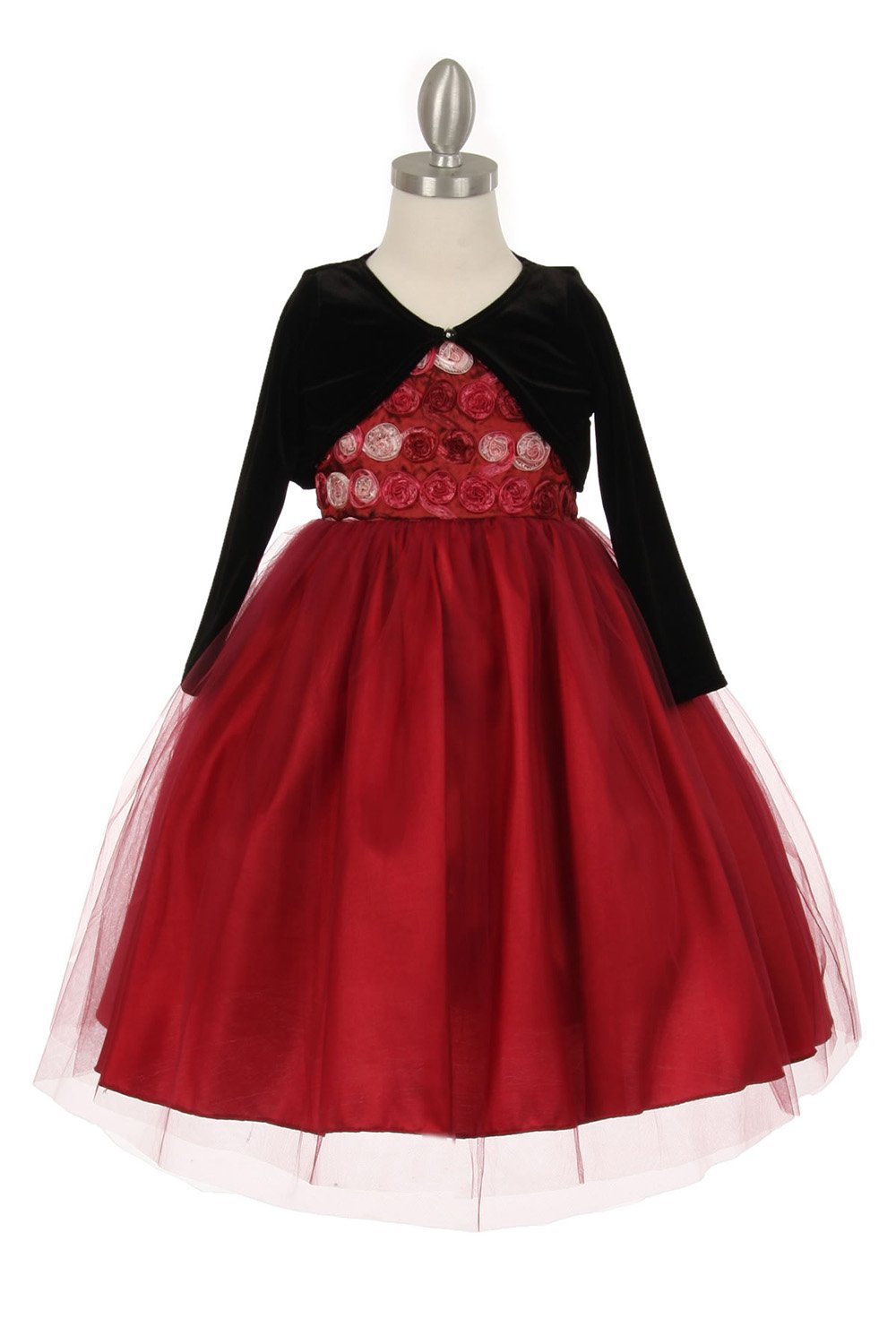 Burgundy/Black Taffeta Rosette Bodice Holiday Dress with Jacket Burgundy/Black Taffeta Rosette Bodice Holiday Dress with Jacket