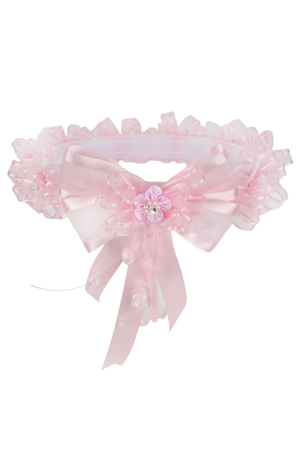 Pink Double Sided Organza Ribbon Flower Girl Crown Pink Double Sided Organza Ribbon Flower Girl Crown