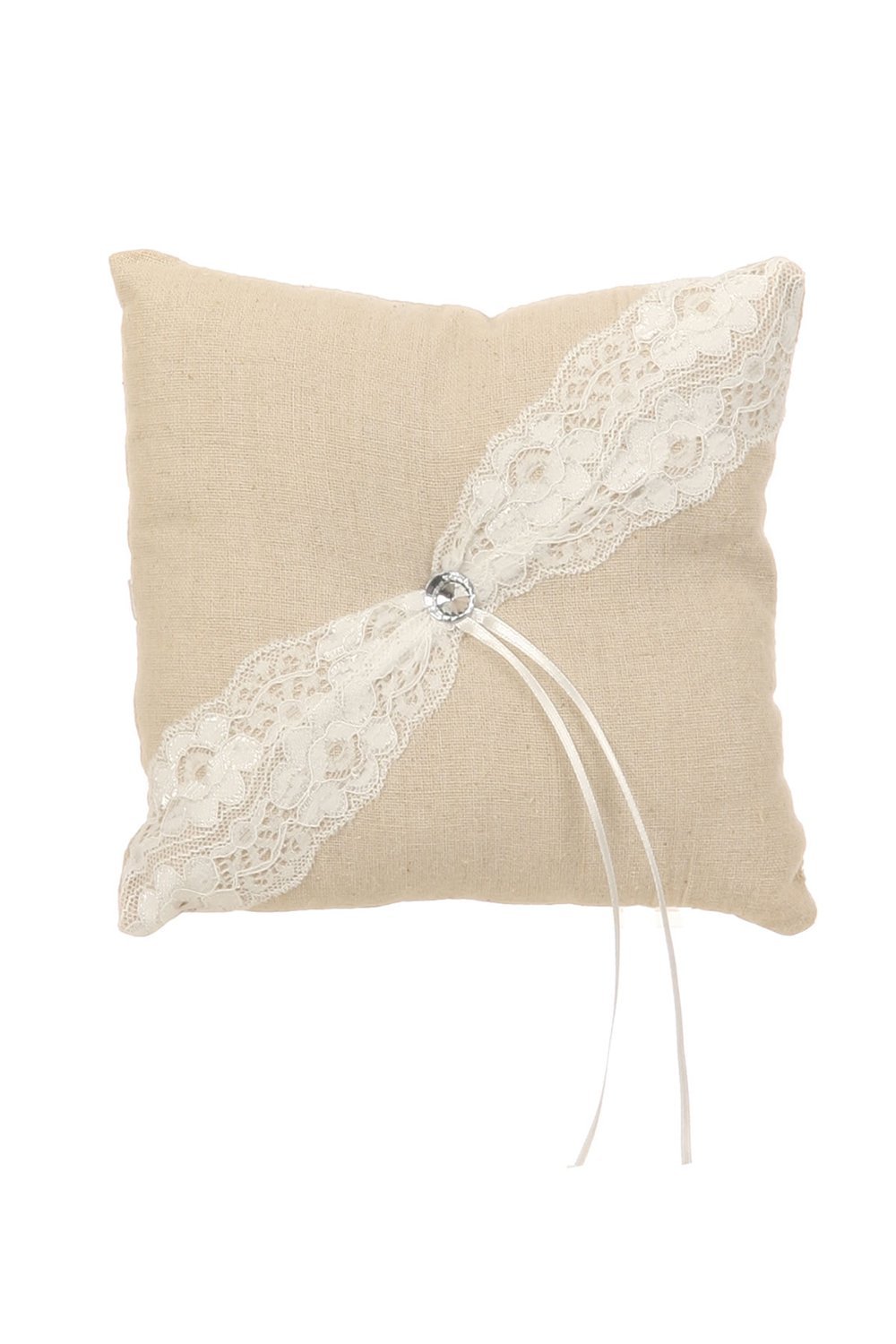 Khaki Boy Burlap Ring Pillow Decorated With Lace Khaki Boy Burlap Ring Pillow Decorated With Lace