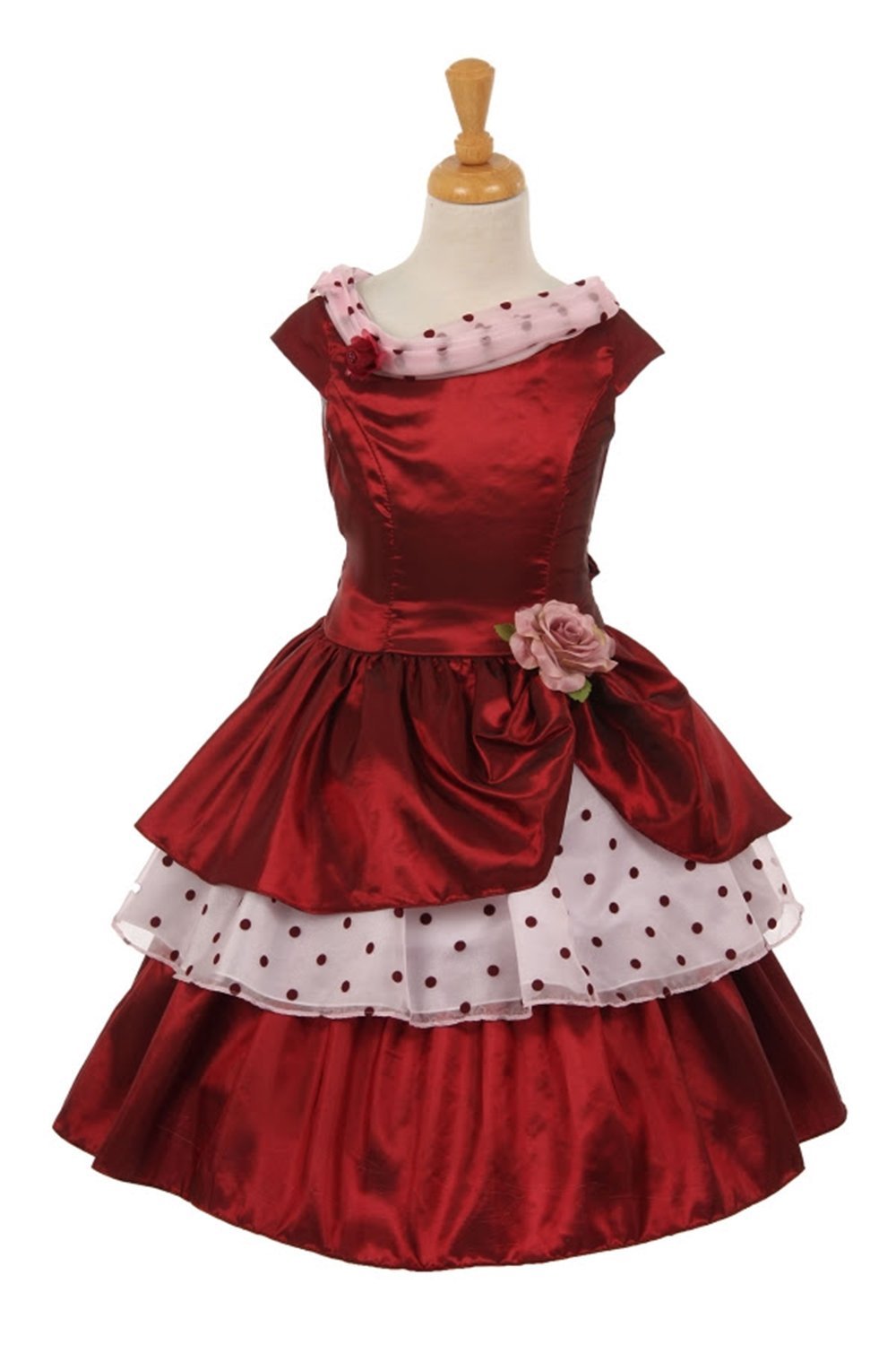 Burgundy Taffeta and Organza Polka Dot Girl Dress Burgundy Taffeta and Organza Polka Dot Girl Dress