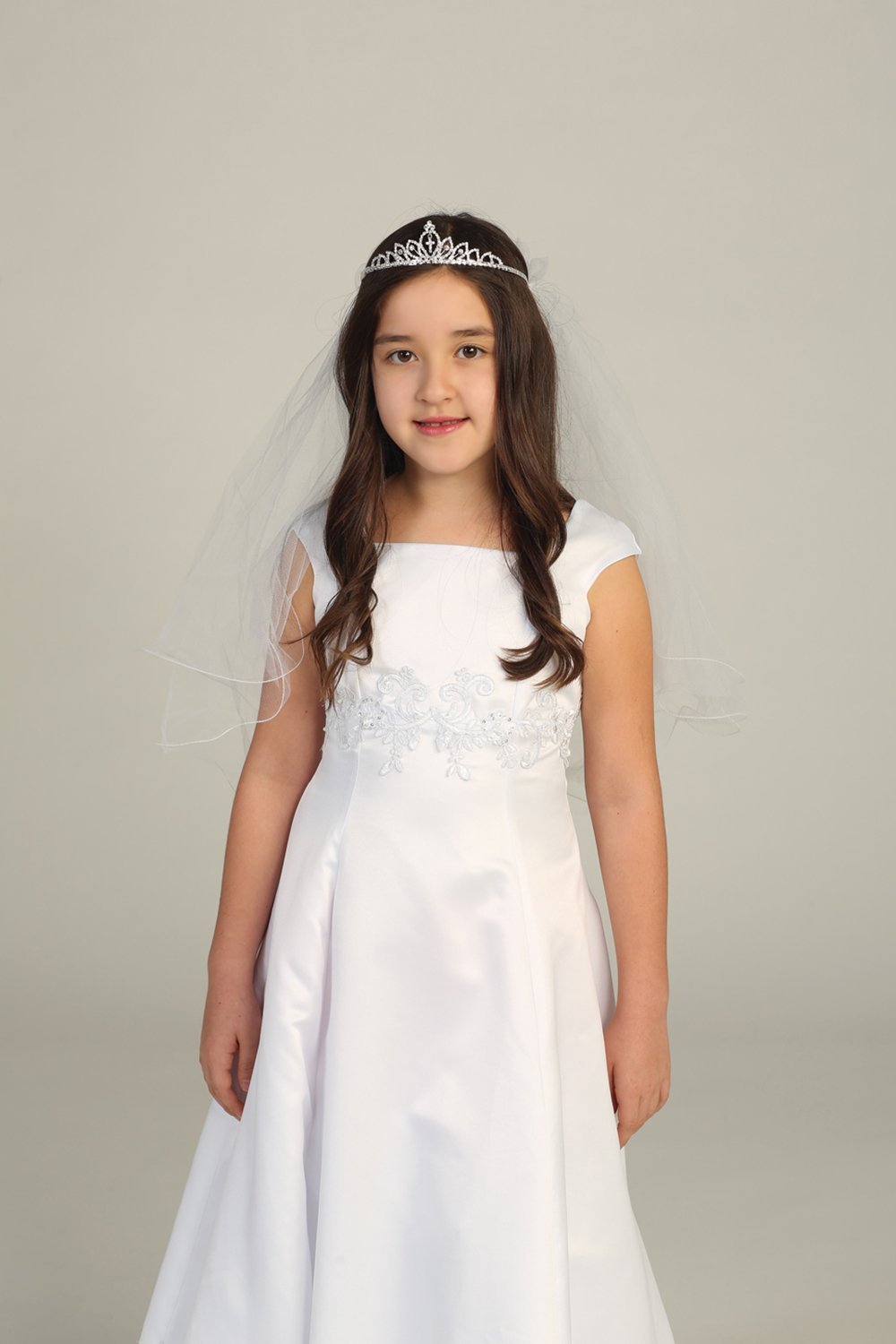 Dainty Rhinestone Tiara with Dangling Cross In Center of Headpiece