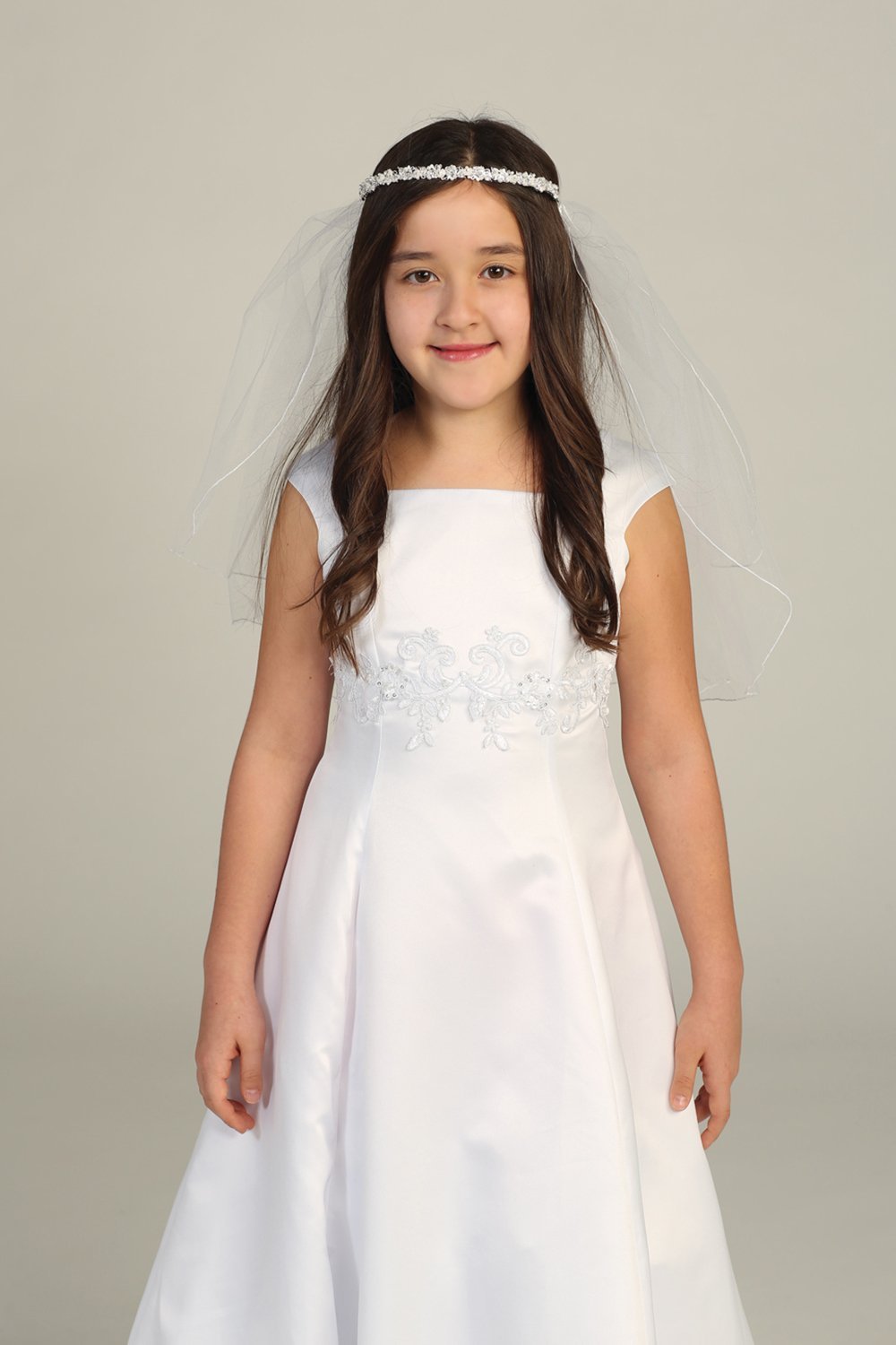 Dainty Headpiece with Rhinestones and Pearl Beads Communion Veil