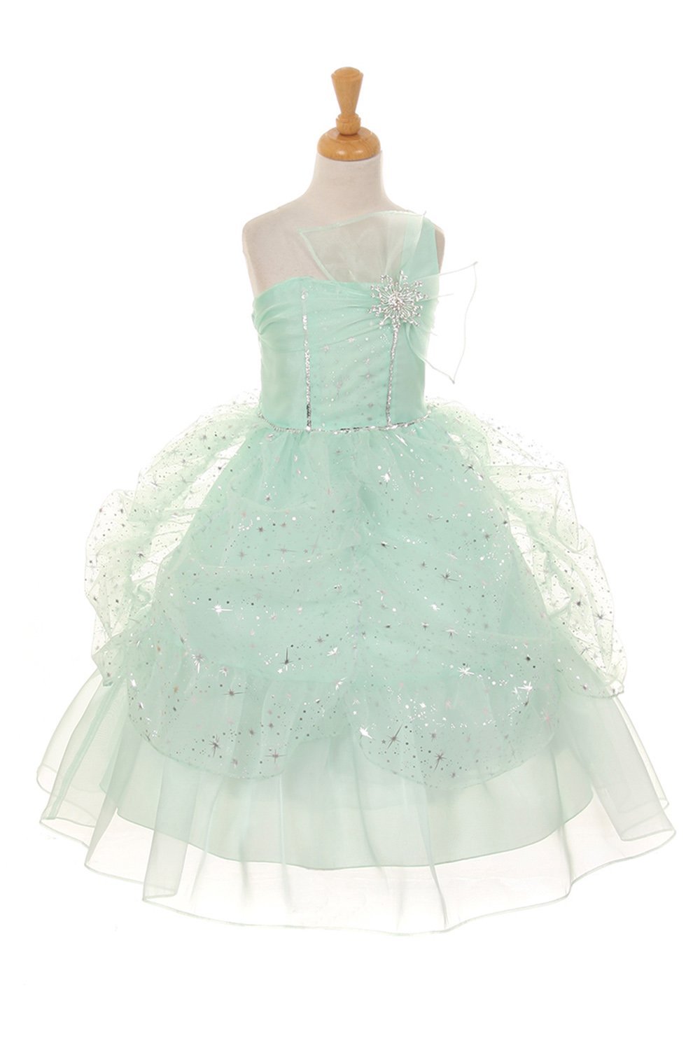 Mint One Shoulder Star Print Organza Pageant Dress Mint One Shoulder Star Print Organza Pageant Dress