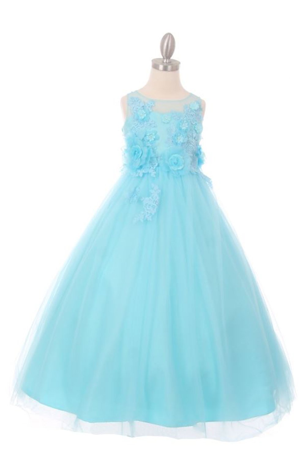 Aqua Stunning Lace and Tulle Illusion Sleeveless A-line Dress (size 4-16)
