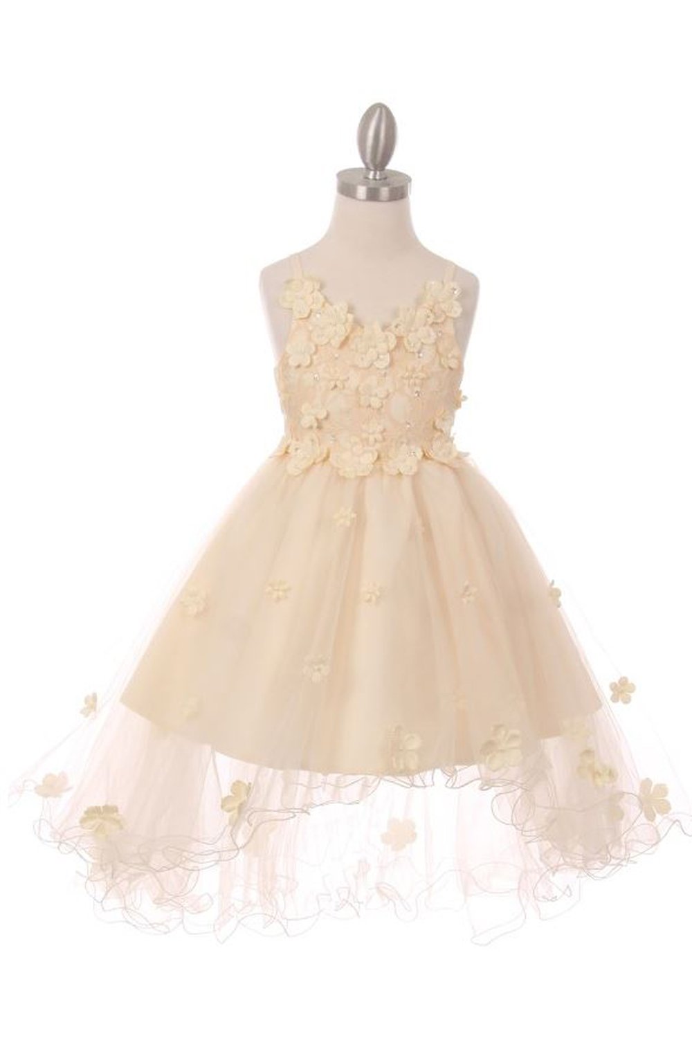 Champagne High and Low Spaghetti Satin Tulle Dress(size 2-12)