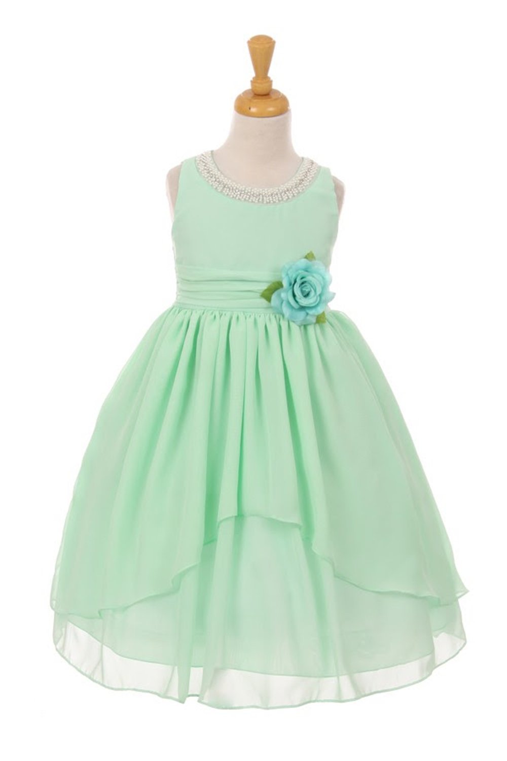 Mint Chiffon Dress with Beaded Neck Mint Chiffon Dress with Beaded Neck