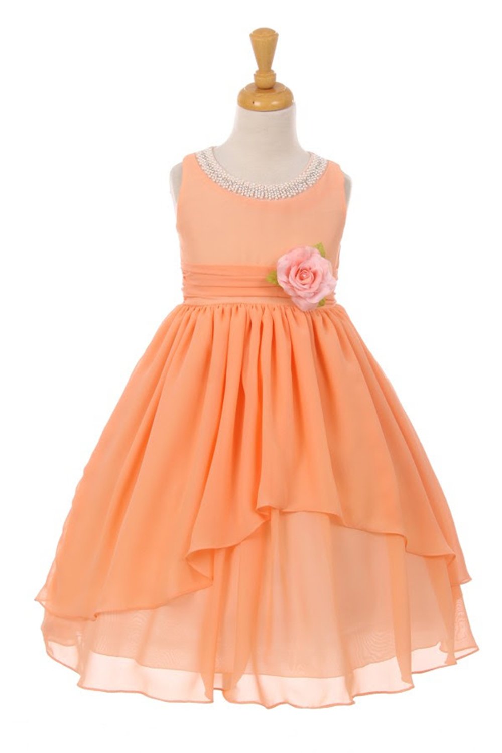Peach Chiffon Dress with Beaded Neck Peach Chiffon Dress with Beaded Neck