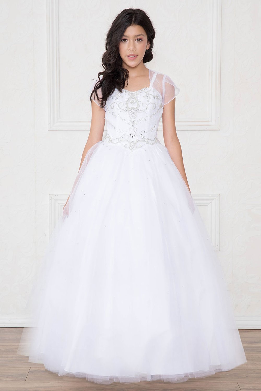White Beautiful Sleeveless Dress with Bolero(size 3~16)