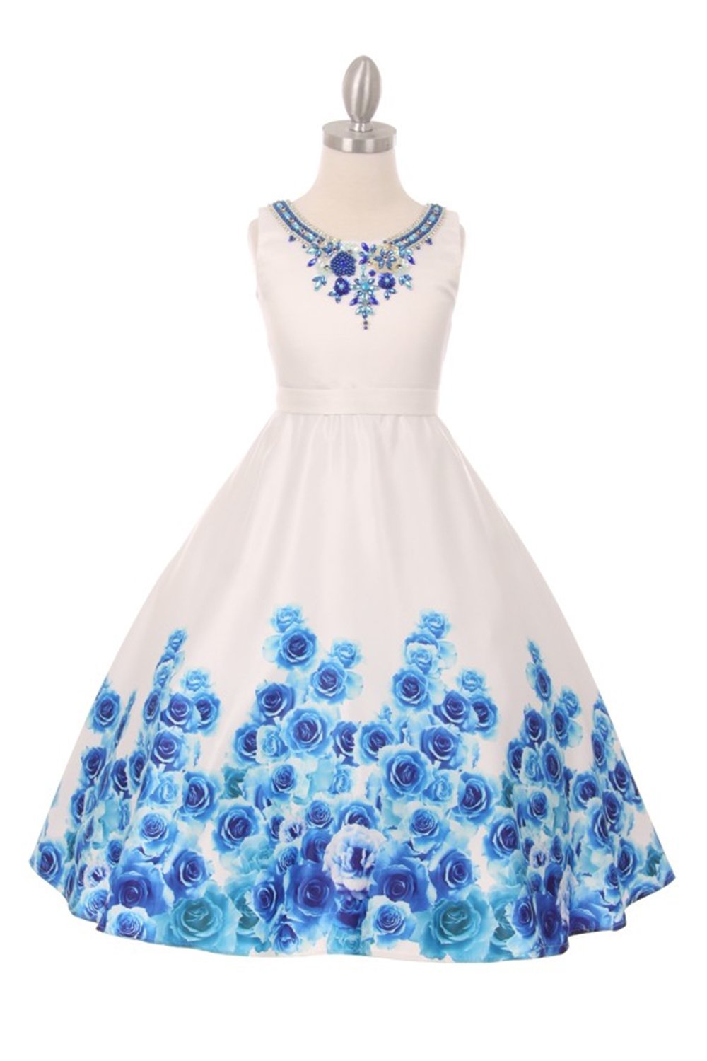Blue Super Elegant Rose Border Print Dress (size 4~16) Blue Super Elegant Rose Border Print Dress (size 4~16)