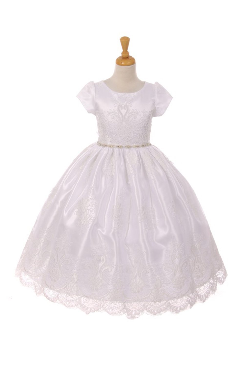 White Lace Organza Overlay Satin Communion Dress White Lace Organza Overlay Satin Communion Dress