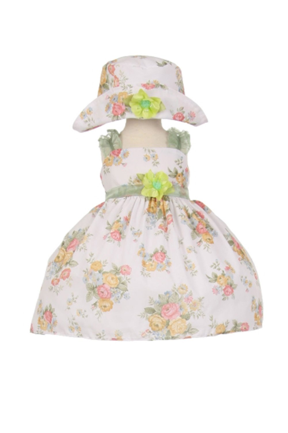 Infant Flower printed cotton dress with a matching hat
