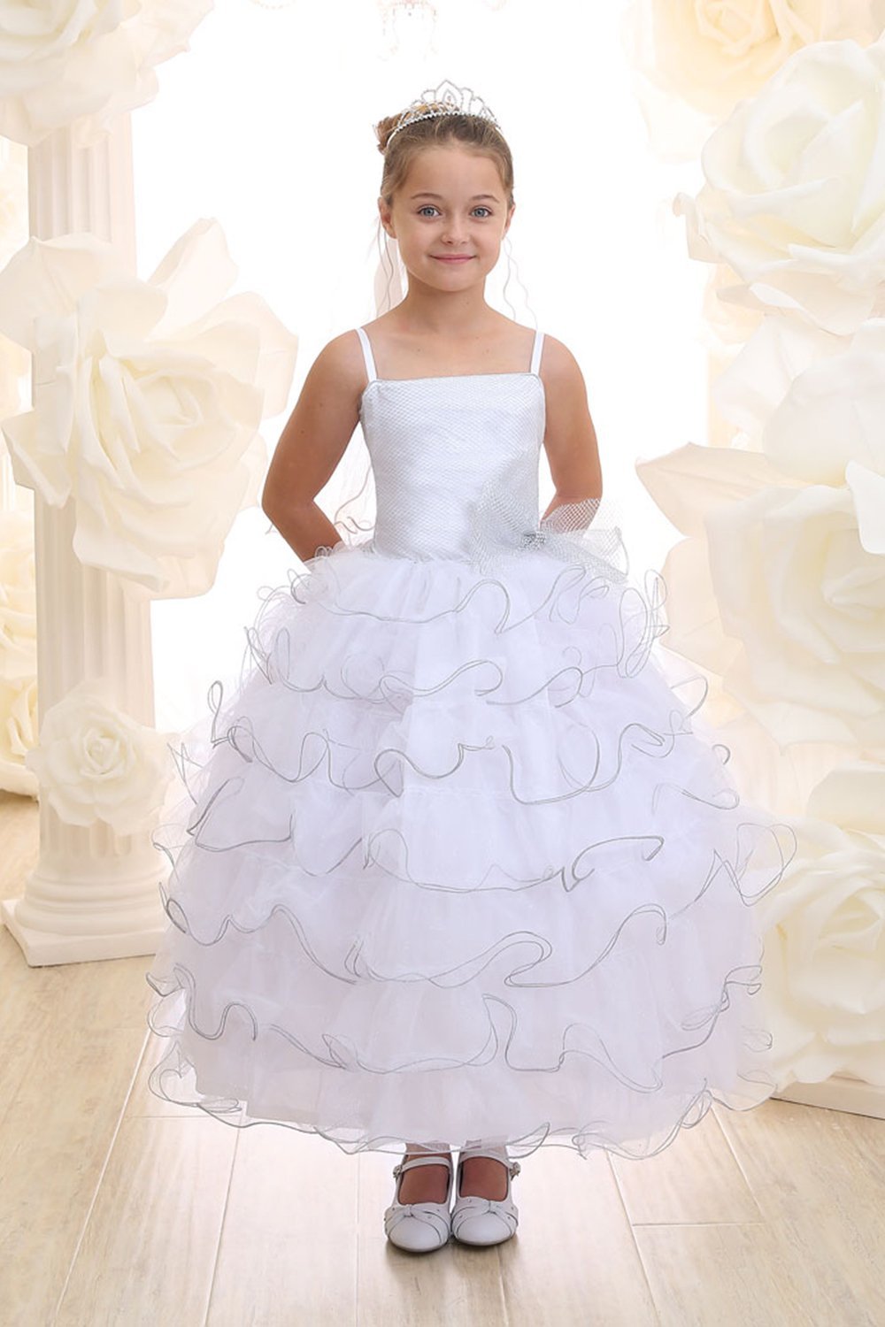 White Ruffled Organza Communion Dress with Matching Bolero Jacket White Ruffled Organza Communion Dress with Matching Bolero Jacket