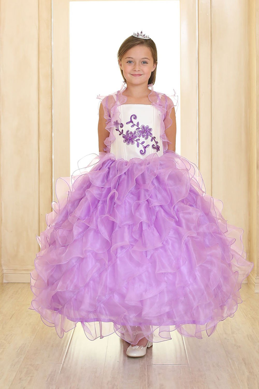 Ivory/Lilac Taffeta and Organza Ruffle Pageant Dress Ivory/Lilac Taffeta and Organza Ruffle Pageant Dress
