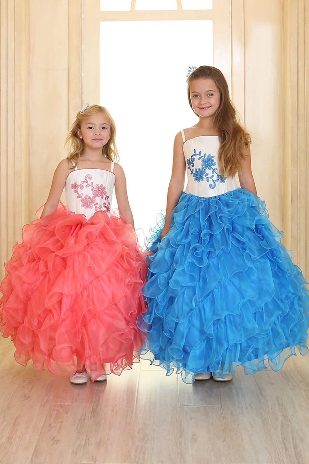 Coral or Turquoise Taffeta and Organza Ruffle Pageant Dress Coral or Turquoise Taffeta and Organza Ruffle Pageant Dress