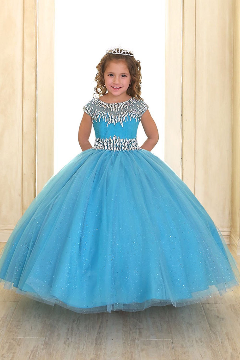 Turquoise Sweetheart Short Sleeve Rhinestone Beaded Ball Gown Dress Turquoise Sweetheart Short Sleeve Rhinestone Beaded Ball Gown Dress