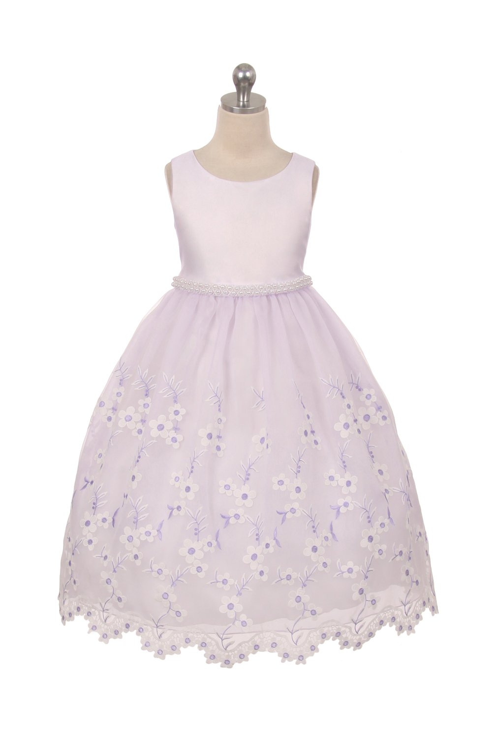 Lilac Gergous Embroidered Girls Formal Dress with Pearl Sash Lilac Gergous Embroidered Girls Formal Dress with Pearl Sash