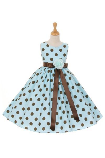 Aqua Sleeveless Cotton Polka Dot Girl Dress Aqua Sleeveless Cotton Polka Dot Girl Dress