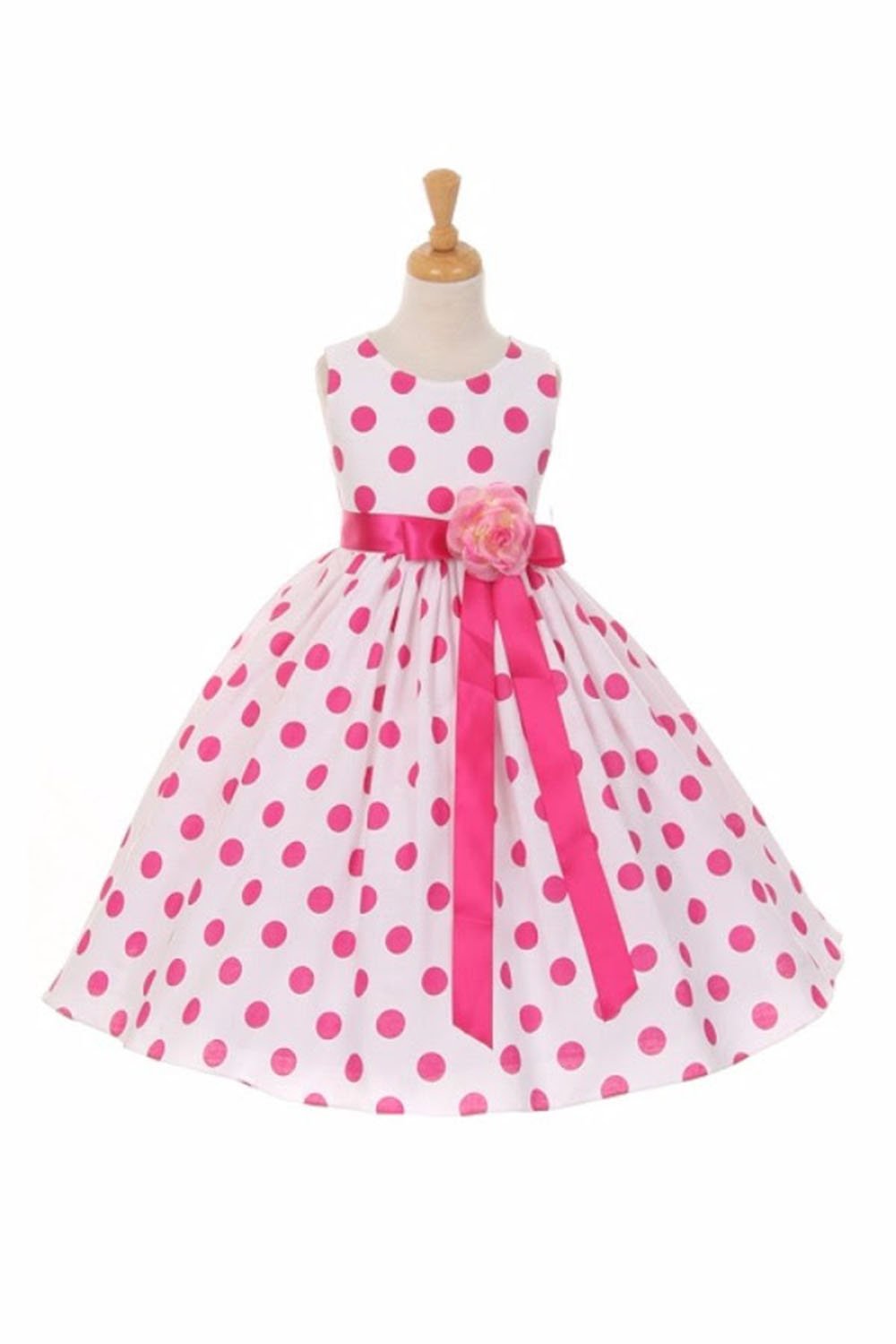 Fuchsia Sleeveless Cotton Polka Dot Girl Dress Fuchsia Sleeveless Cotton Polka Dot Girl Dress