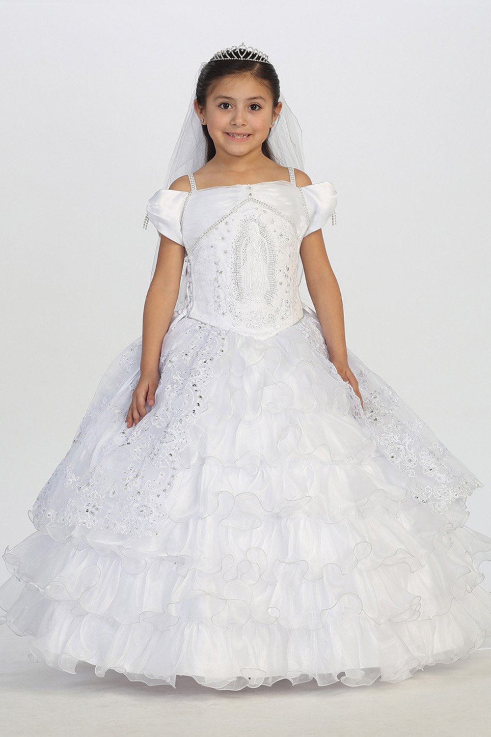 White Off the Shoulder Embroidered Communion Dress 