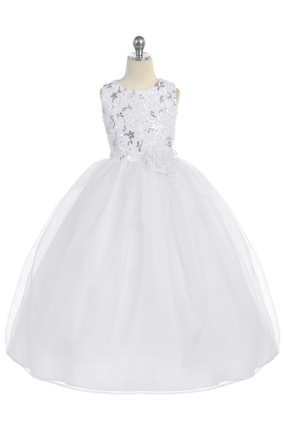 White Flower Patterend  Embroidery  Bodice  With Organza Skirt