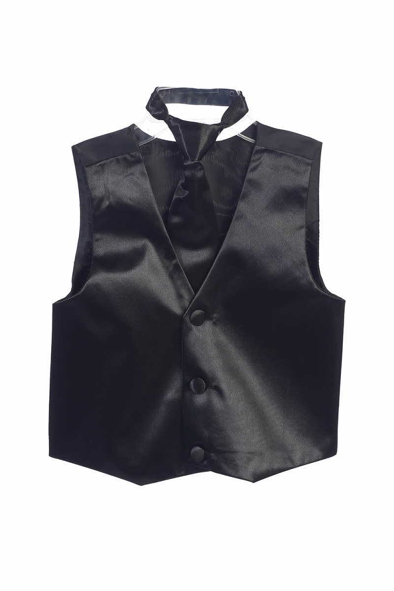 Black Fancy Solid Vest & Windsor Tie Set
