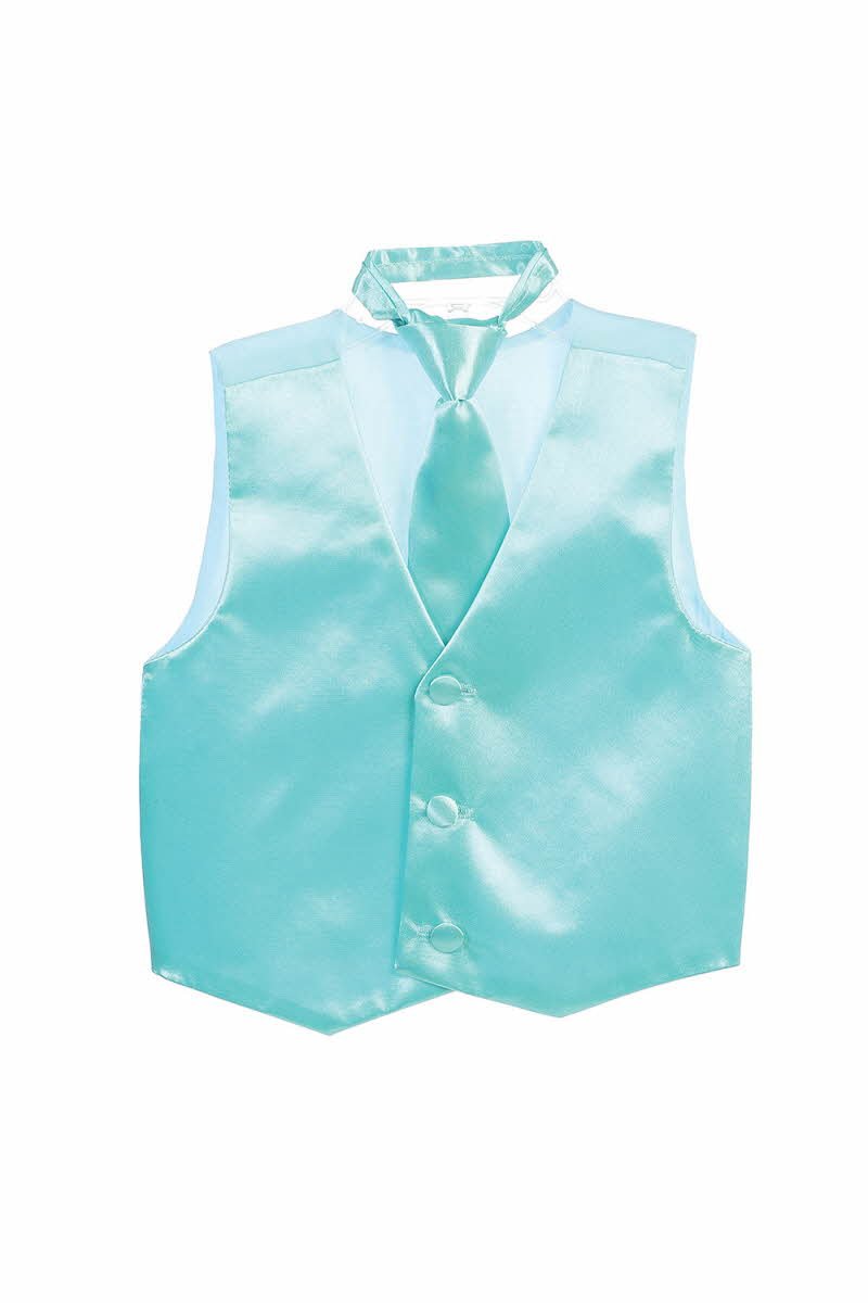Aqua Fancy Solid Vest & Windsor Tie Set