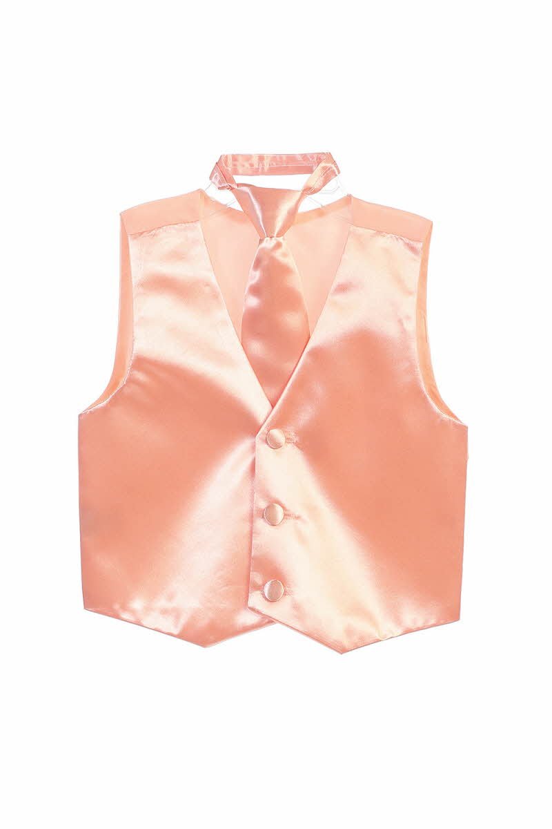 Peach Fancy Solid Vest & Windsor Tie Set