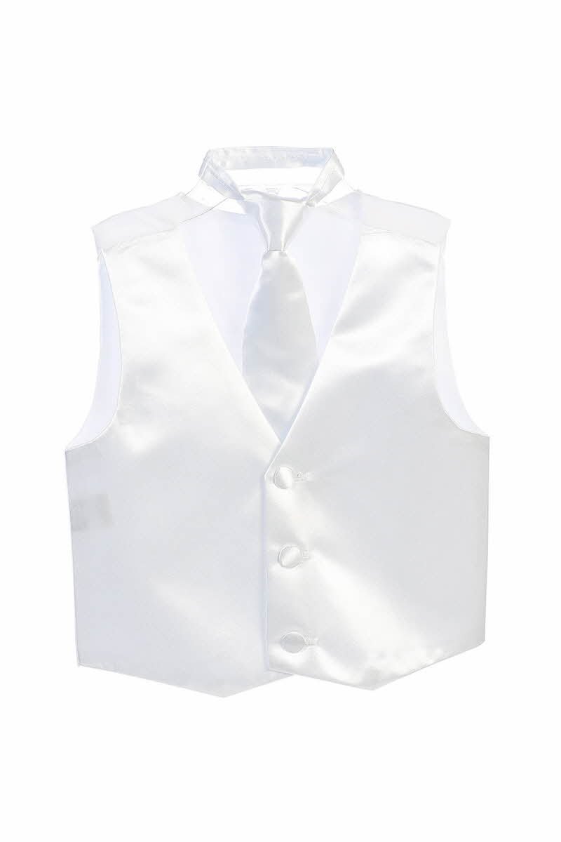 White Fancy Solid Vest & Windsor Tie Set