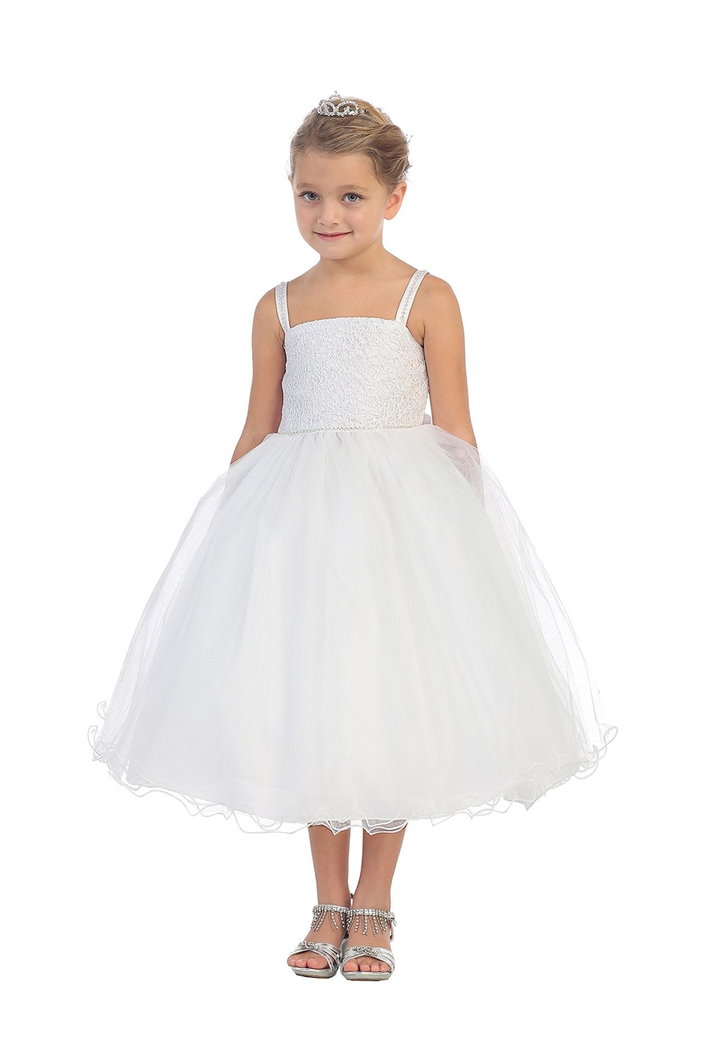 Spaghetti Straps Overlaid Tulle Flower Girl Dress