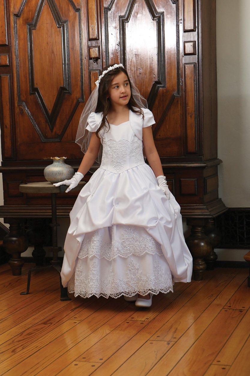 Gorgeous Satin Dress with Pick Up Skirt Communion Dress