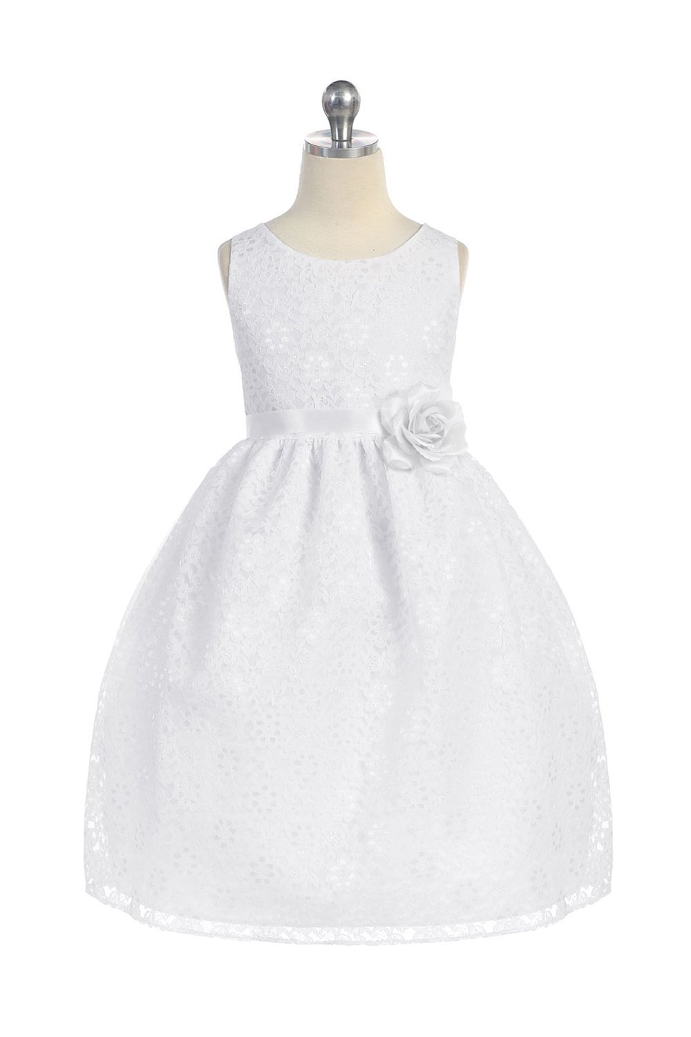White Lovely Floral Lace Flower Girl Dress 