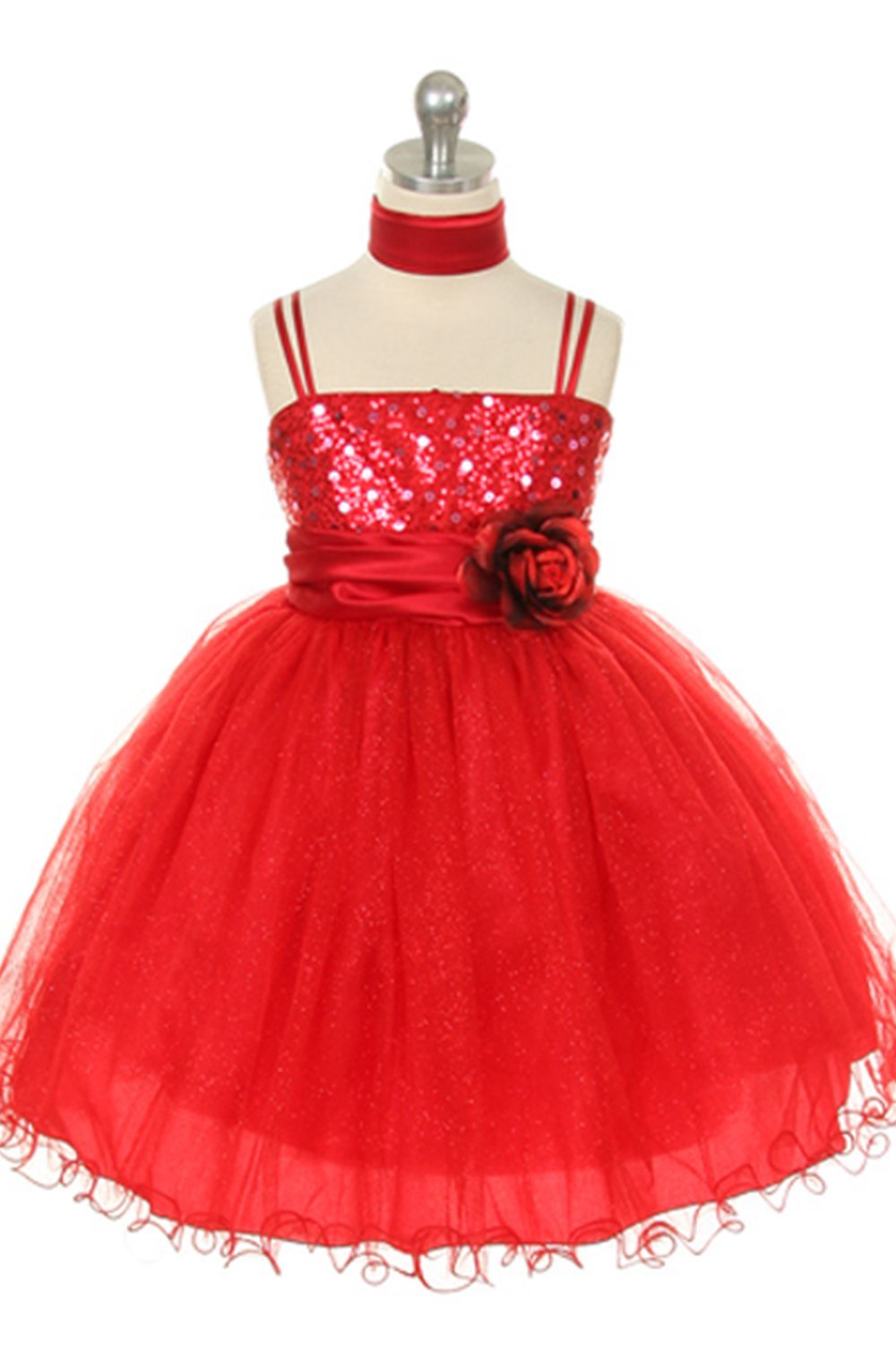Red Sequin Bodice with Sparkle Tulle Flower Girl Dress