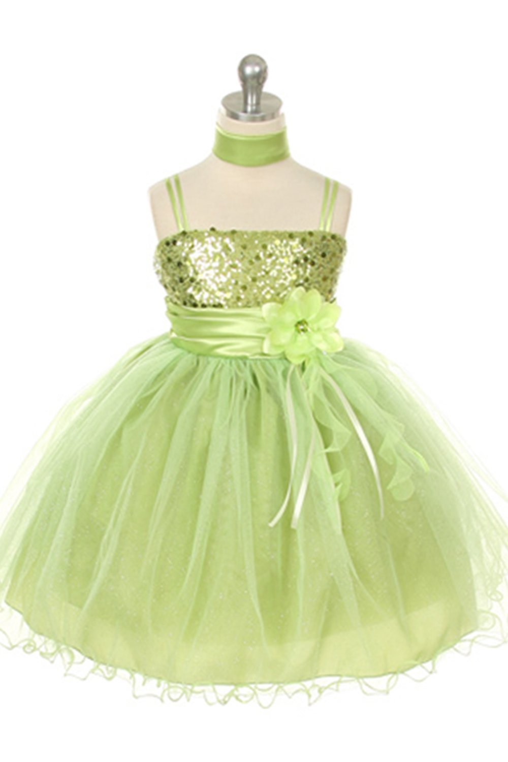Lime Sequin Bodice with Sparkle Tulle Flower Girl Dress