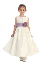 Ivory/Lavender Flowers and Sash Flower Girl Dress  - Flower Girl Dresses