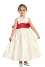 Ivory/Red Flowers and Sash Flower Girl Dress  - Flower Girl Dresses