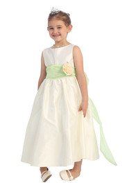 Ivory/Lime Flowers and Sash Flower Girl Dress  - Flower Girl Dresses