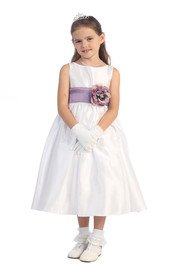 White/Lavender Flowers and Sash Flower Girl Dress  - Flower Girl Dresses