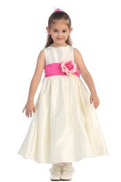 Ivory/Fuchsia Flowers and Sash Flower Girl Dress  - Flower Girl Dresses