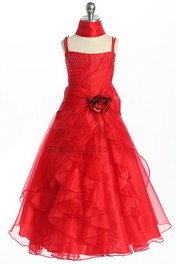 Red Jeweled Bodice Ruffle Layered Organza Flower Girl Dress - Flower Girl Dresses