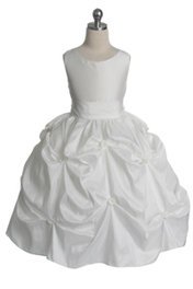 Ivory Taffeta Pick-Up Flower Girl Dress with Sash - Flower Girl Dresses
