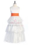 View detail information about 'White/Orange Satin And Tulle Layered Dress with Detachable Sash A-3498-OG' - Flower Girl Dresses